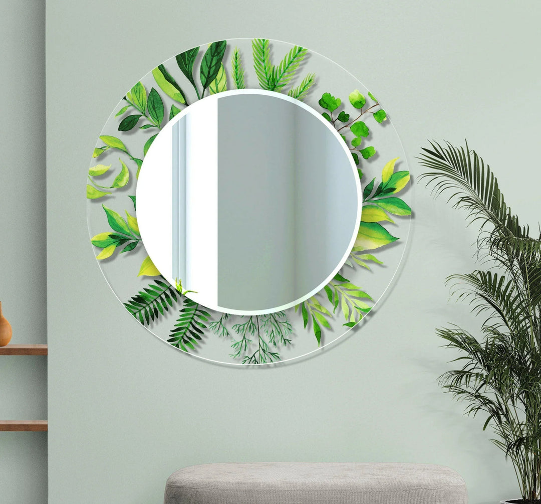 Transparent Green Tropical Round Wall Mirror Modern Wall Mirror