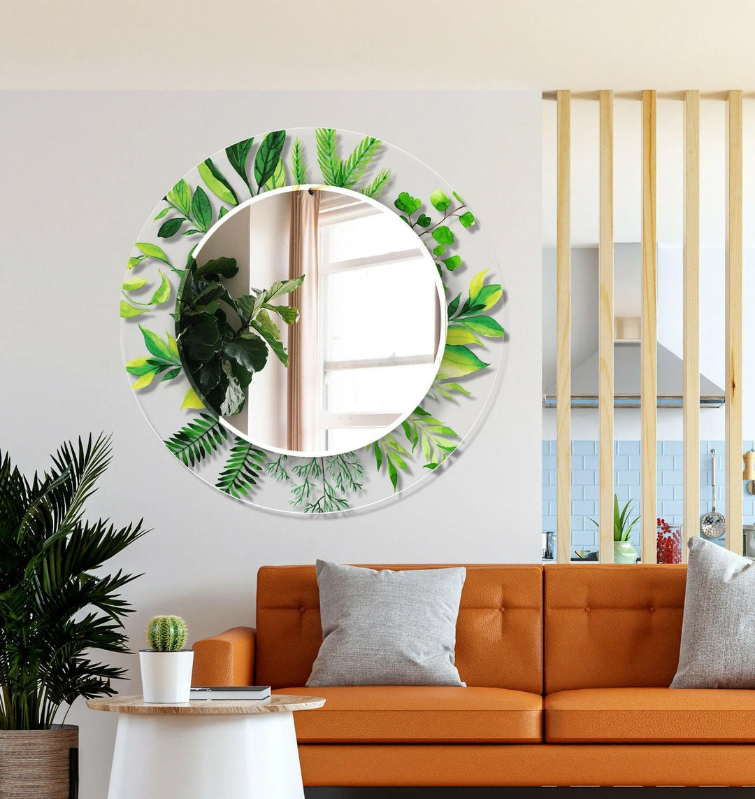 Transparent Green Tropical Round Wall Mirror Huge Mirror