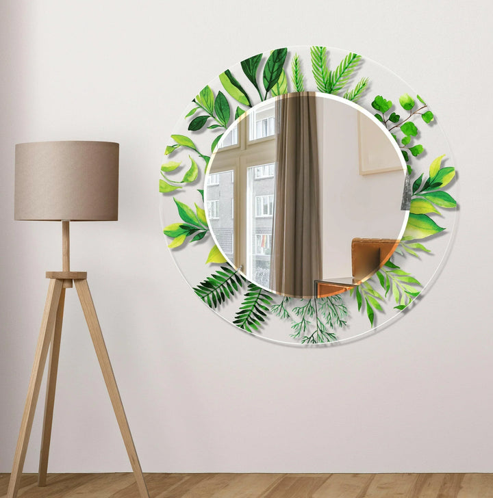 Transparent Green Tropical Round Wall Mirror Small Wall Mirror