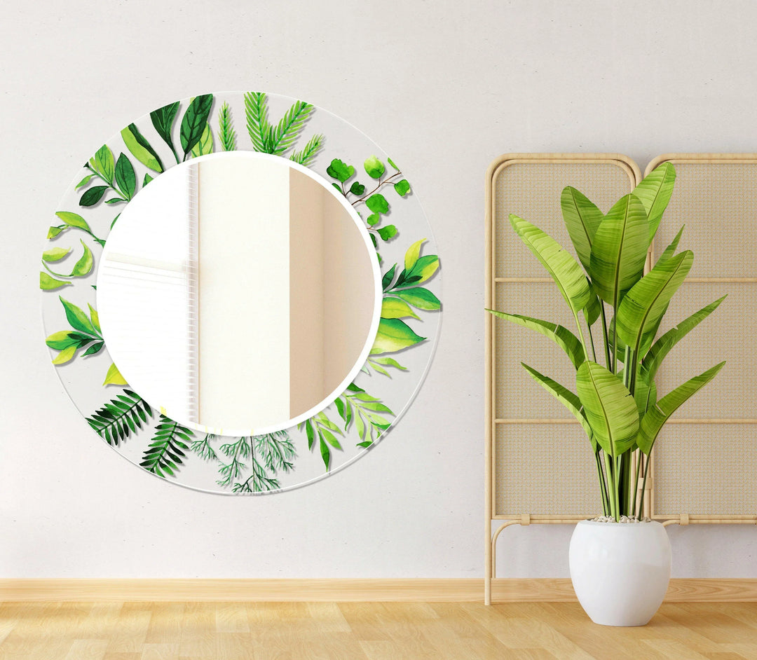 Transparent Green Tropical Round Wall Mirror Abstract Mirror