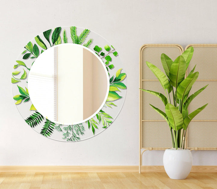 Transparent Green Tropical Round Wall Mirror Abstract Mirror