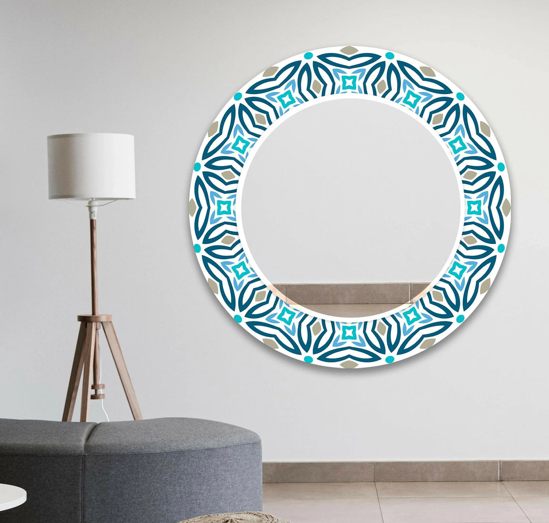 Mosaic Round Blue Wall Mirror Framed Mirror