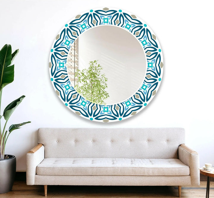 Mosaic Round Blue Wall Mirror mirror with frame