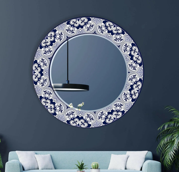 Mandala Navy Blue Round Wall Mirror Small Wall Mirror