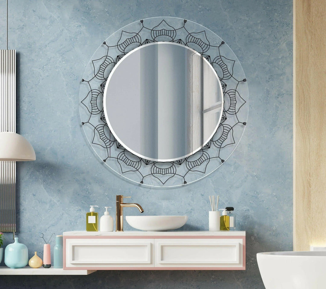 Transparent Black Round Wall Mirror bathroom mirror with lights