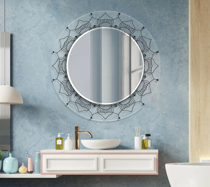 Transparent Black Round Wall Mirror bathroom mirror with lights
