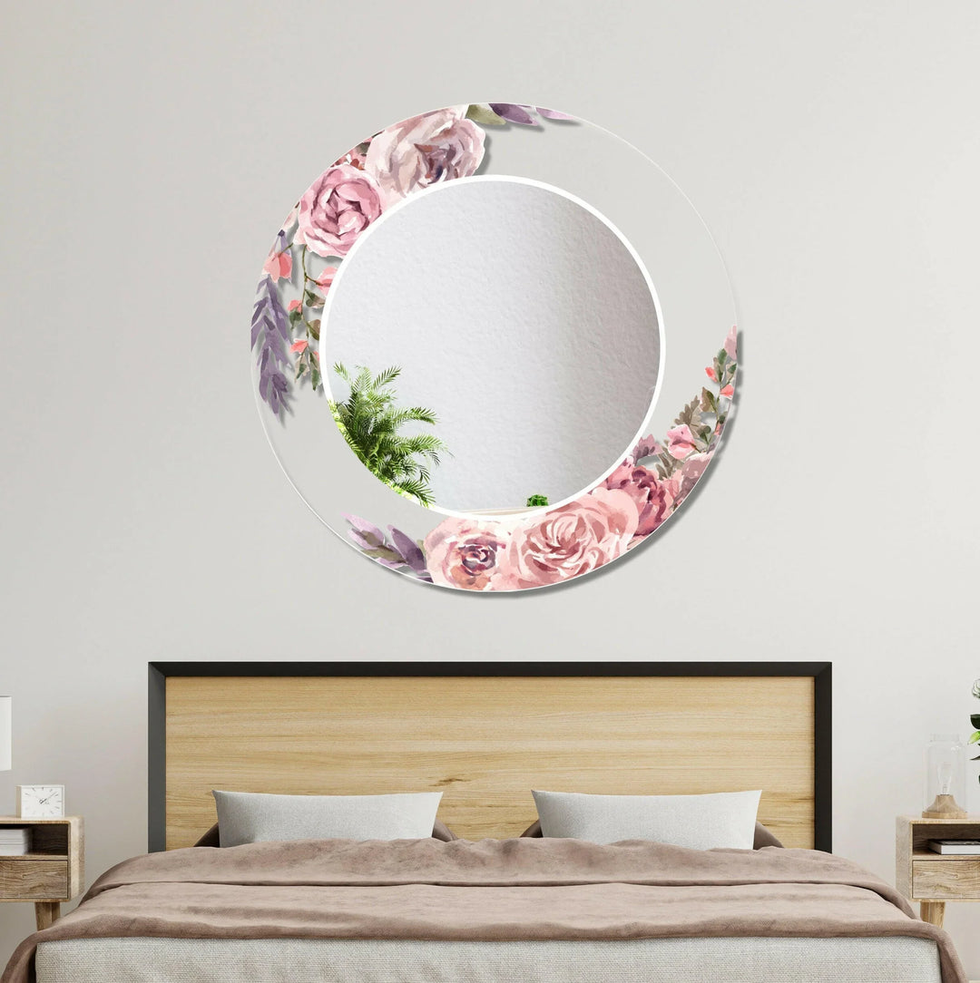 Transparent Pink Rose Round Wall Mirror Decorative Wall Mirror