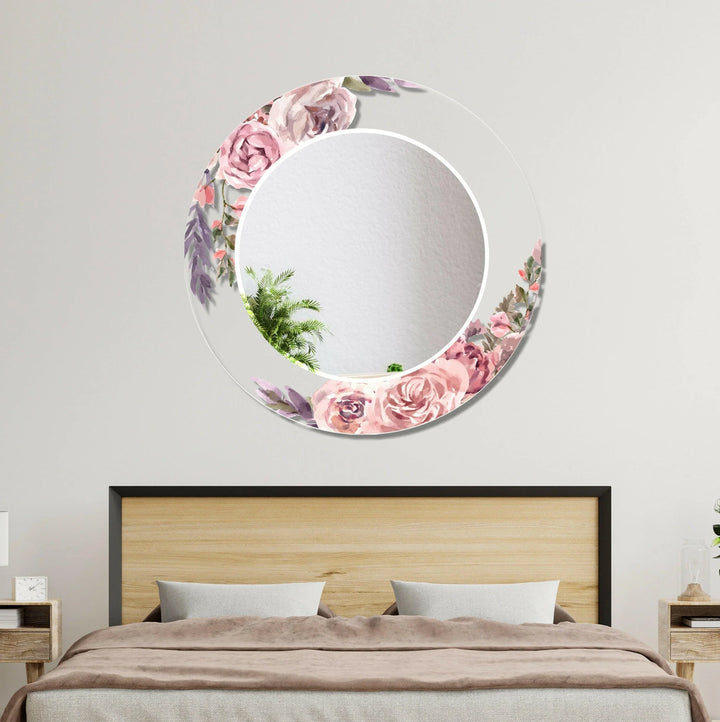 Transparent Pink Rose Round Wall Mirror Decorative Wall Mirror