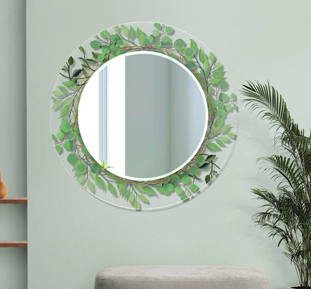 Transparent Green Leafs Round Wall Mirror floor mirror