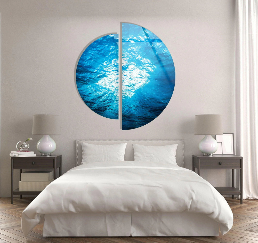 Set of 2 Half Circle Ocean Deep View Glass Wall Art glass wall decor, glass wall art decor