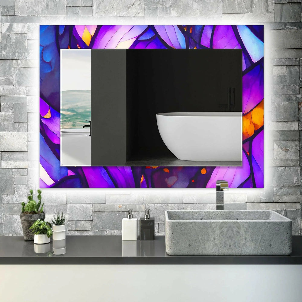 Purple Stained Flower Wall Mirror Green Wall Mirror