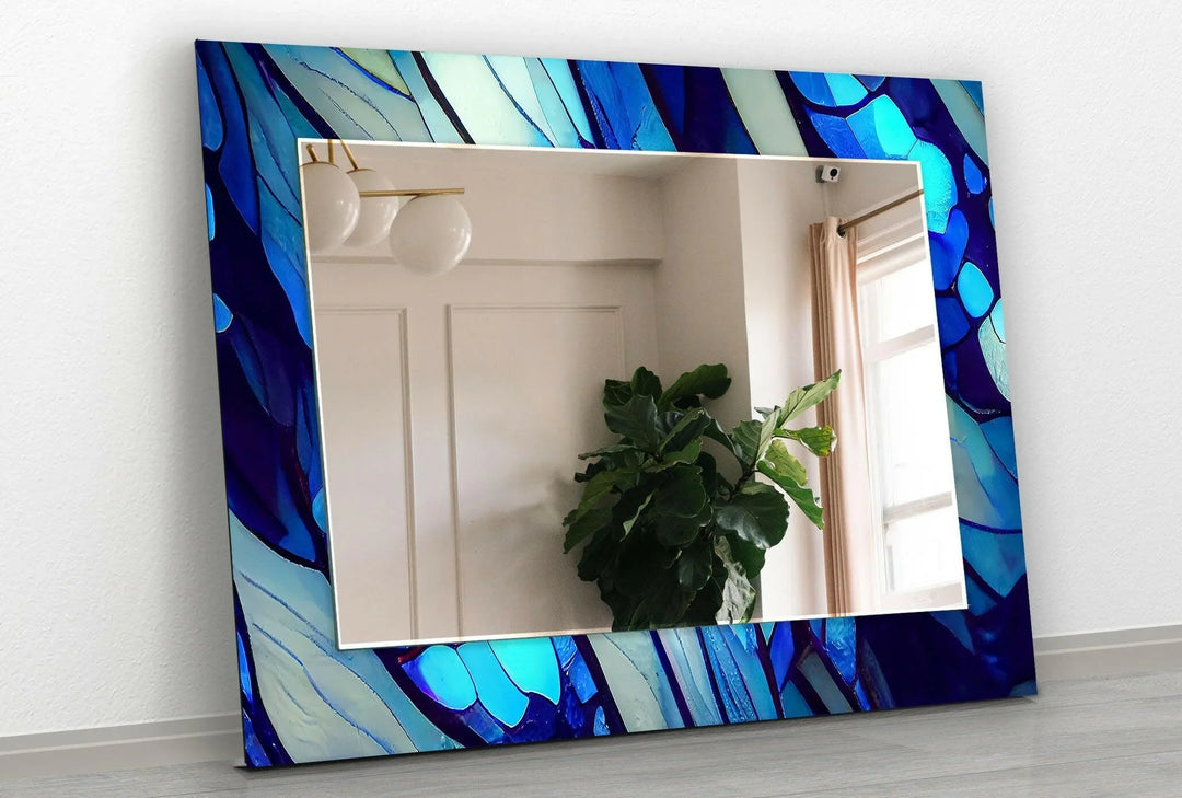 Blue Nacreous Abstract Wall Mirror bathroom mirror with lights