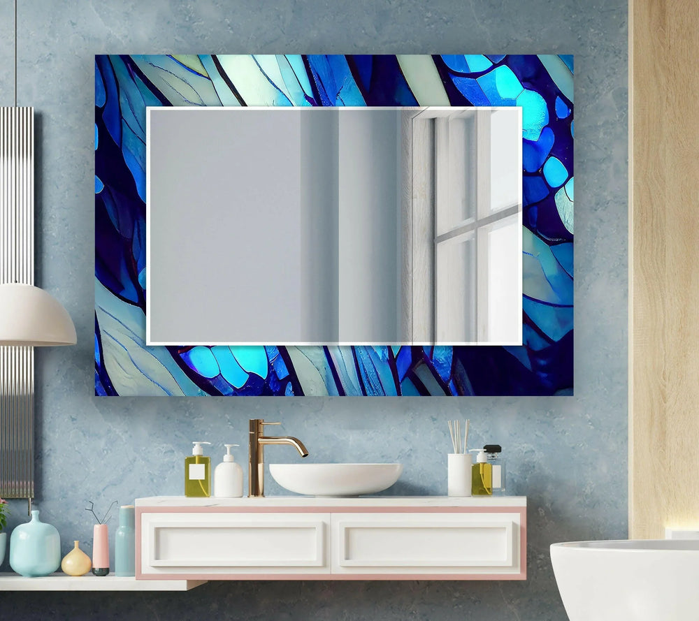 Blue Nacreous Abstract Wall Mirror modern mirror