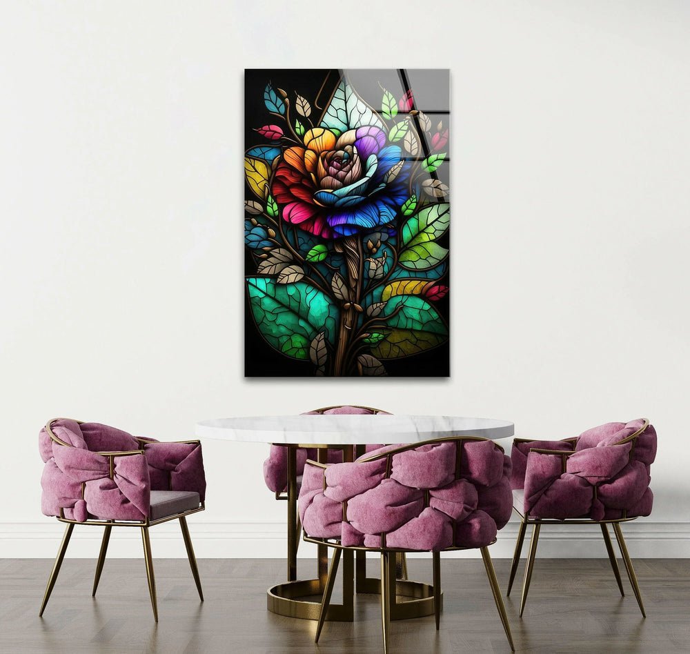 Flower Design Stained Glass Wall Art Glass Printing Wall Art, Print photos on glass