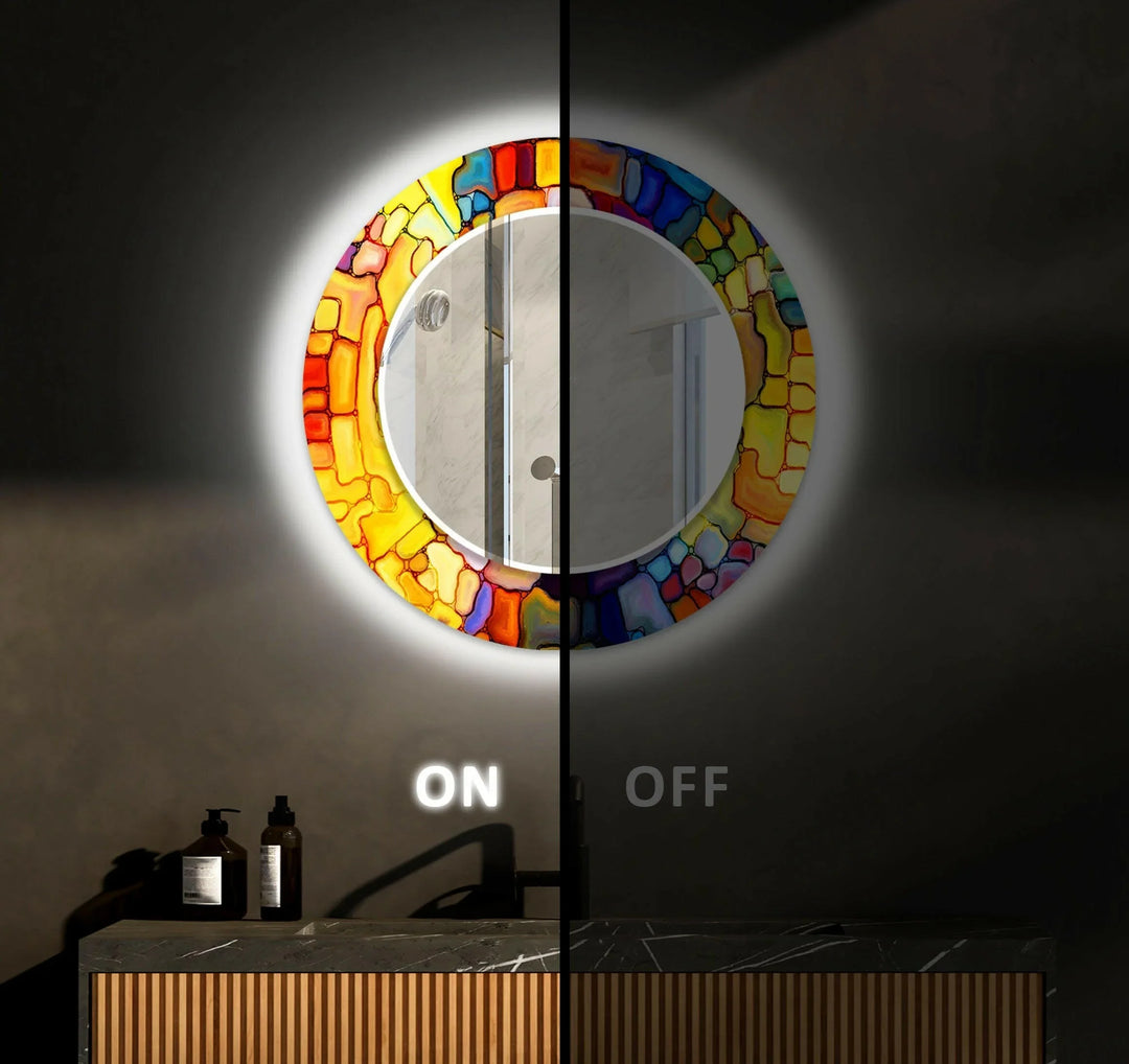 Yellow & Red Stained Wall Mirror Marble Mirror