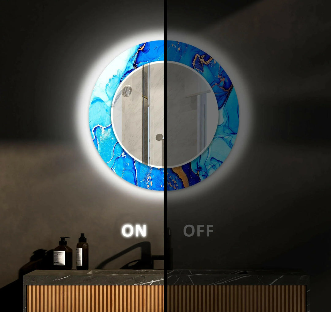 Stained Blue White Wall Mirror Gold Wall Mirror