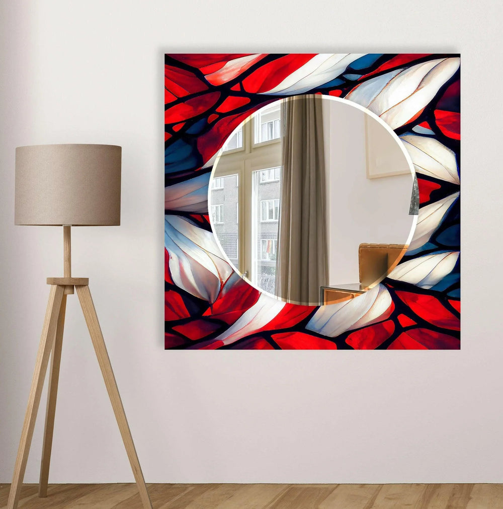 Stained Red & White Wall Mirror black frame mirror