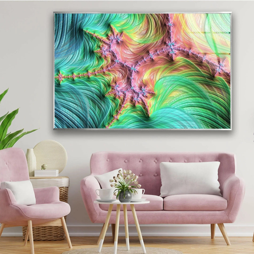 Green Fractal Art Abstract Glass Wall Art glass image printing, glass prints from photos