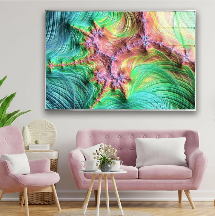 Green Fractal Art Abstract Glass Wall Art glass image printing, glass prints from photos