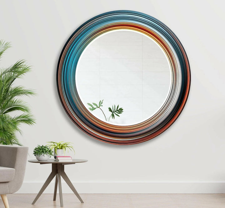 Blue & Orange Abstract Round Wall Mirror Stained Glass Wall Mirror