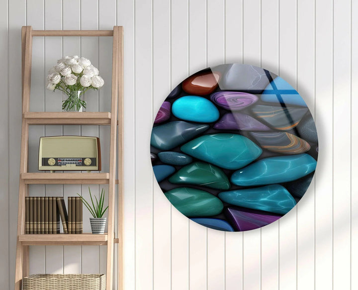 Zen Spa Colored Stones Round Glass Wall Art custom glass pictures, glass art prints
