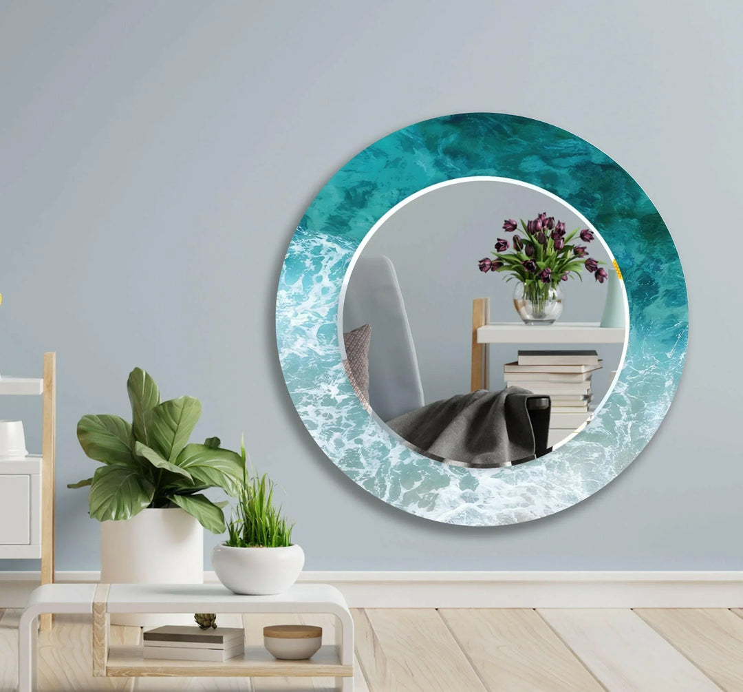 Waves Round Wall Mirror Stained Glass Mirror
