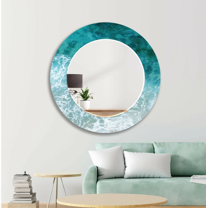 Waves Round Wall Mirror Green Mirror