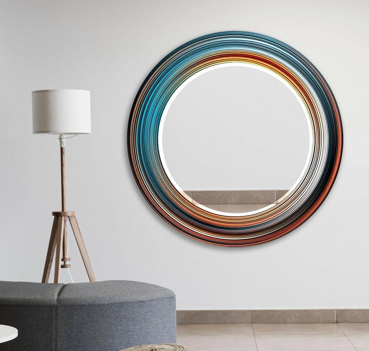 Blue & Orange Abstract Round Wall Mirror Green Wall Mirror