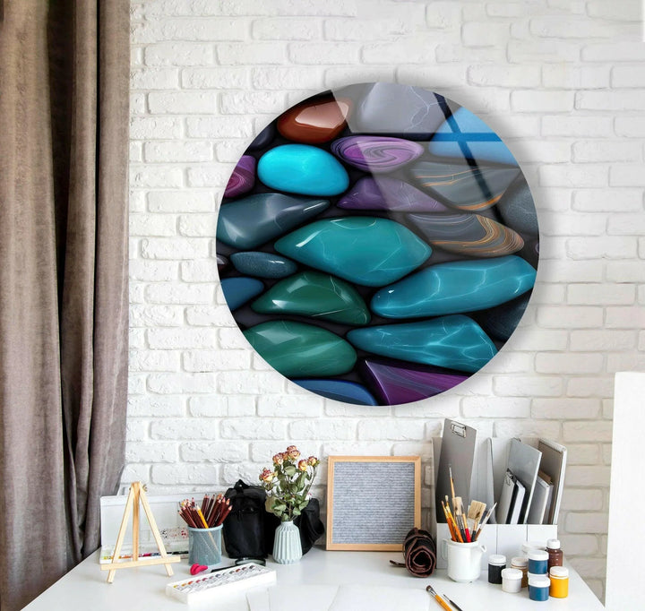 Zen Spa Colored Stones Round Glass Wall Art photo print on glass, prints on glass wall art