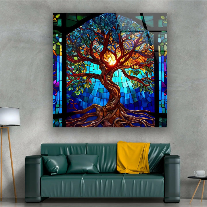 Stained Blue Life of Tree Glass Wall Art  art glass wall art, glass wall art pictures