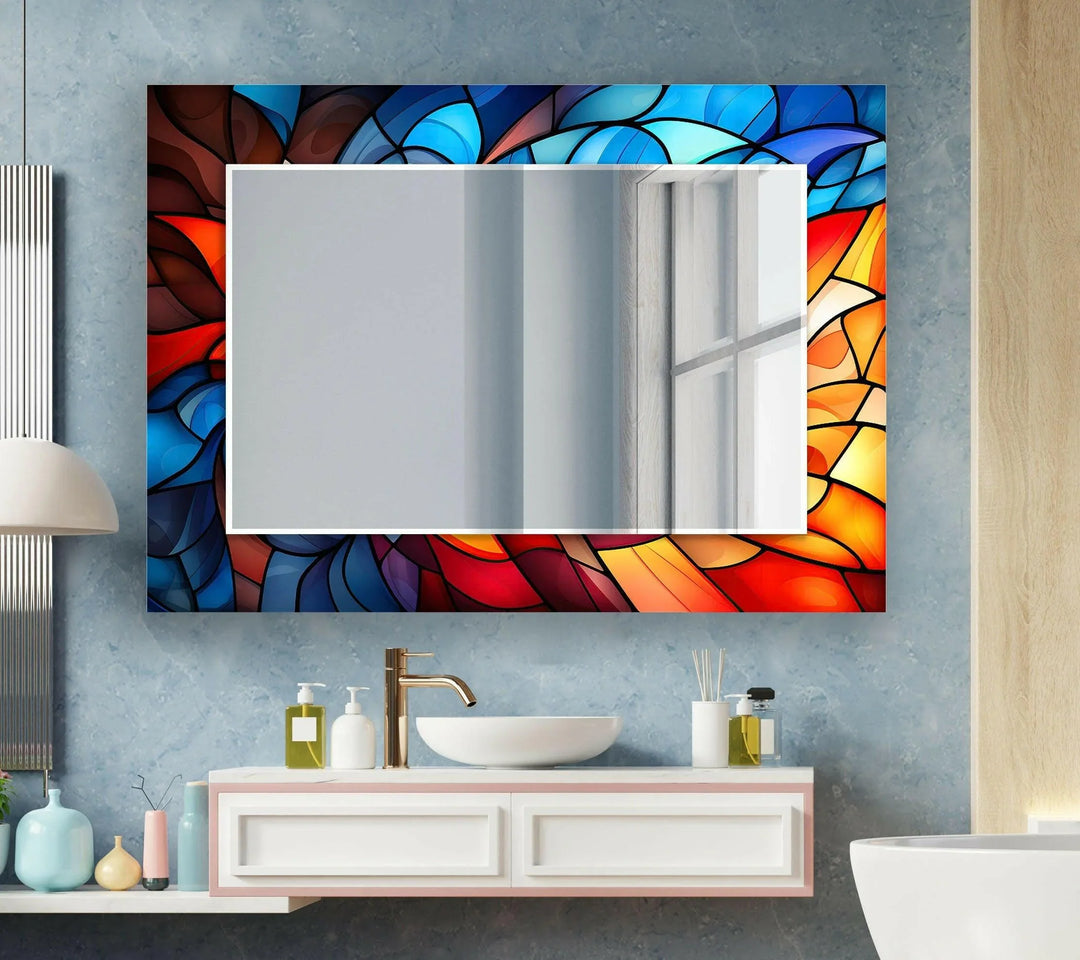 Blue Orange Round Wall Mirror Huge Wall Mirror