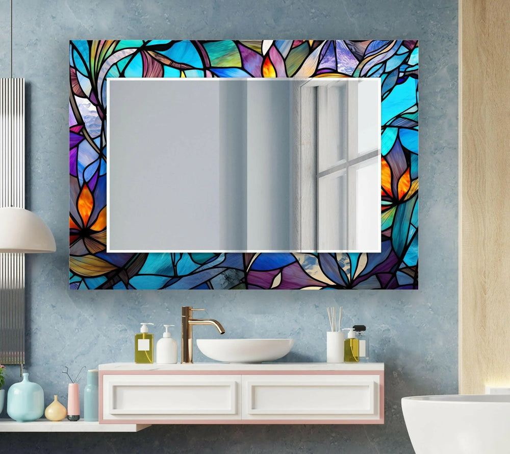 Vivid Colored Leafs Wall Mirrors Black Wall Mirror
