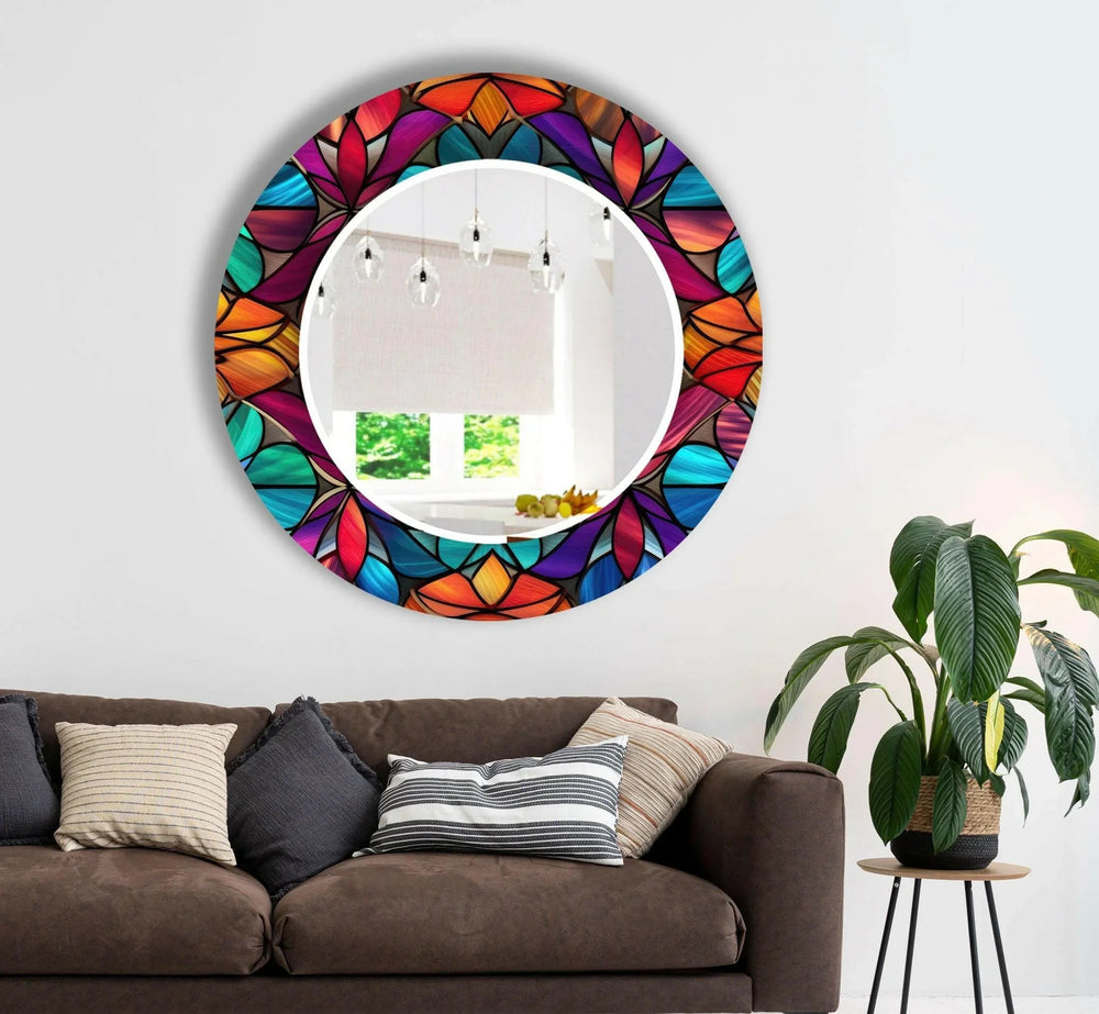 Colored Red Flowers Wall Mirror Gold Mirror