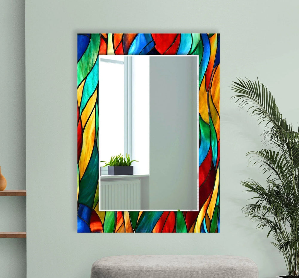 Orange & Green Stained Wall Mirror Marble Wall Mirror