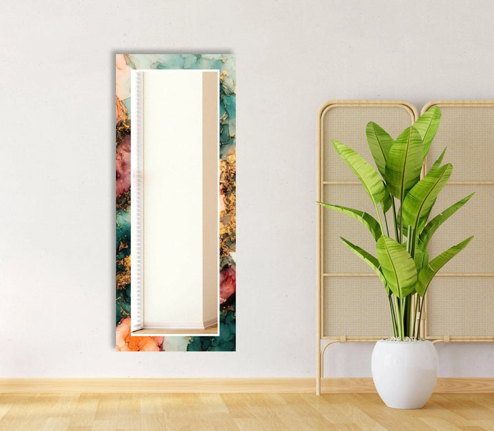 Marble Green & Orange Round Wall Mirror Living Room Wall Mirror