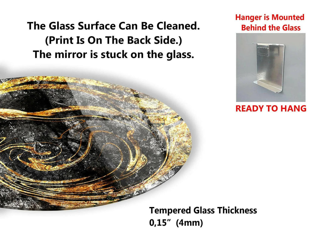 Luxury Black and Gold Round Wall Art – Abstract Marble Texture Glass Decor for Modern & Elegant Interiors - MyPhotoStation