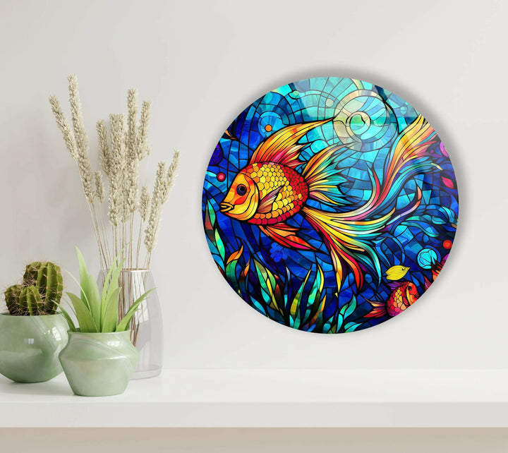 Fish Round Stained Glass Wall Art glass photo prints, glass picture prints