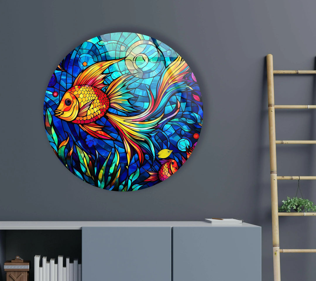 Fish Round Stained Glass Wall Art glass image printing, glass prints from photos