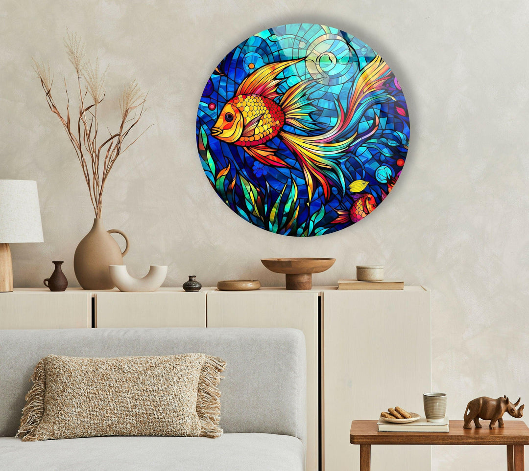 Fish Round Stained Glass Wall Art glass pictures for Wall, glass prints wall art
