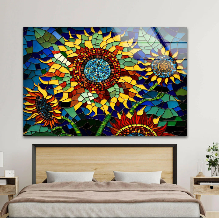 Mosaic Of Sunflowers Glass Wall Art, glass image printing, glass prints from photos