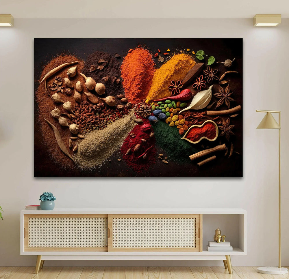 Dried Spices Glass Wall Art, glass wall decor, glass wall art decor