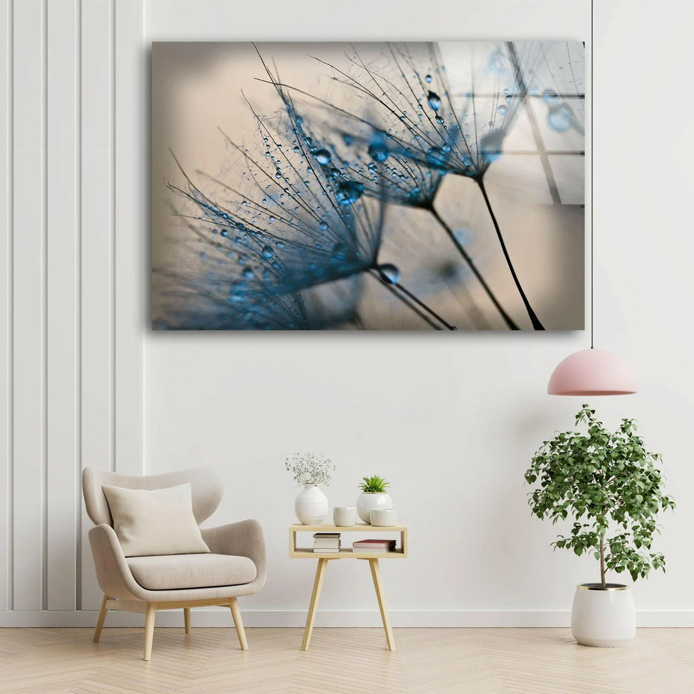 Blue Dandelion Flower Tempered Glass Wall Art - MyPhotoStation - Our modern glass wall art will make your living room look better, or you can choose glass wall art for the living room to make a captivating center point. Our glass wall hanging choices make it easy and stylish to show off glass art, glass panel art, and glass panel artwork. With glass photo prints, you can keep your favorite memories alive forever as photographs or pictures on glass that look like they're coming to life.