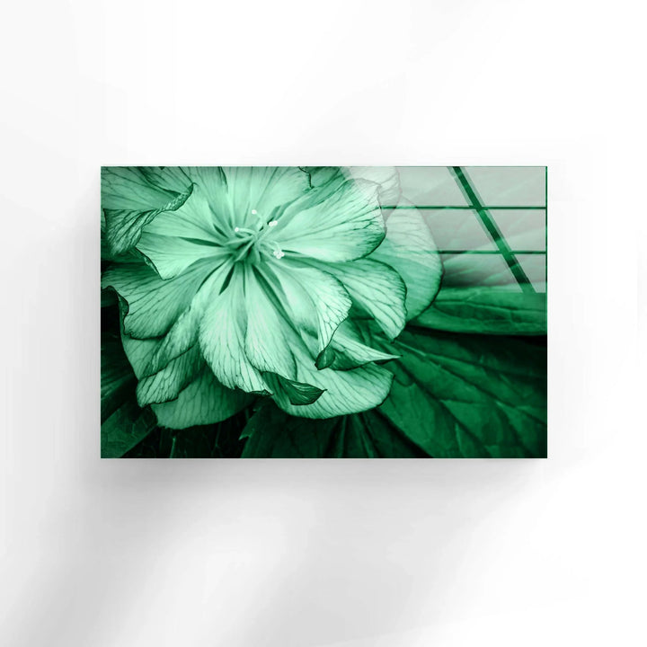 Mint Green Flower Petals Glass Wall Art, custom glass photo prints, large glass prints