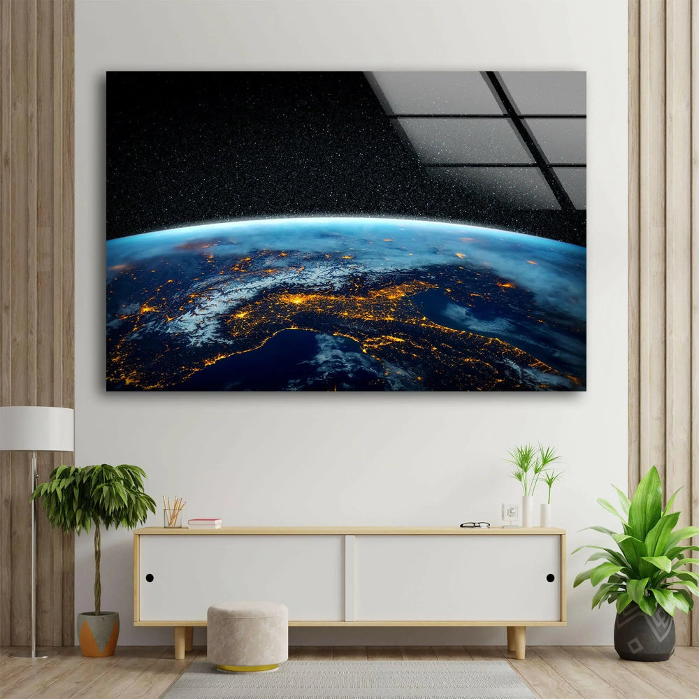 Earth At Night Glass Wall Art, glass wall decor, glass wall art decor