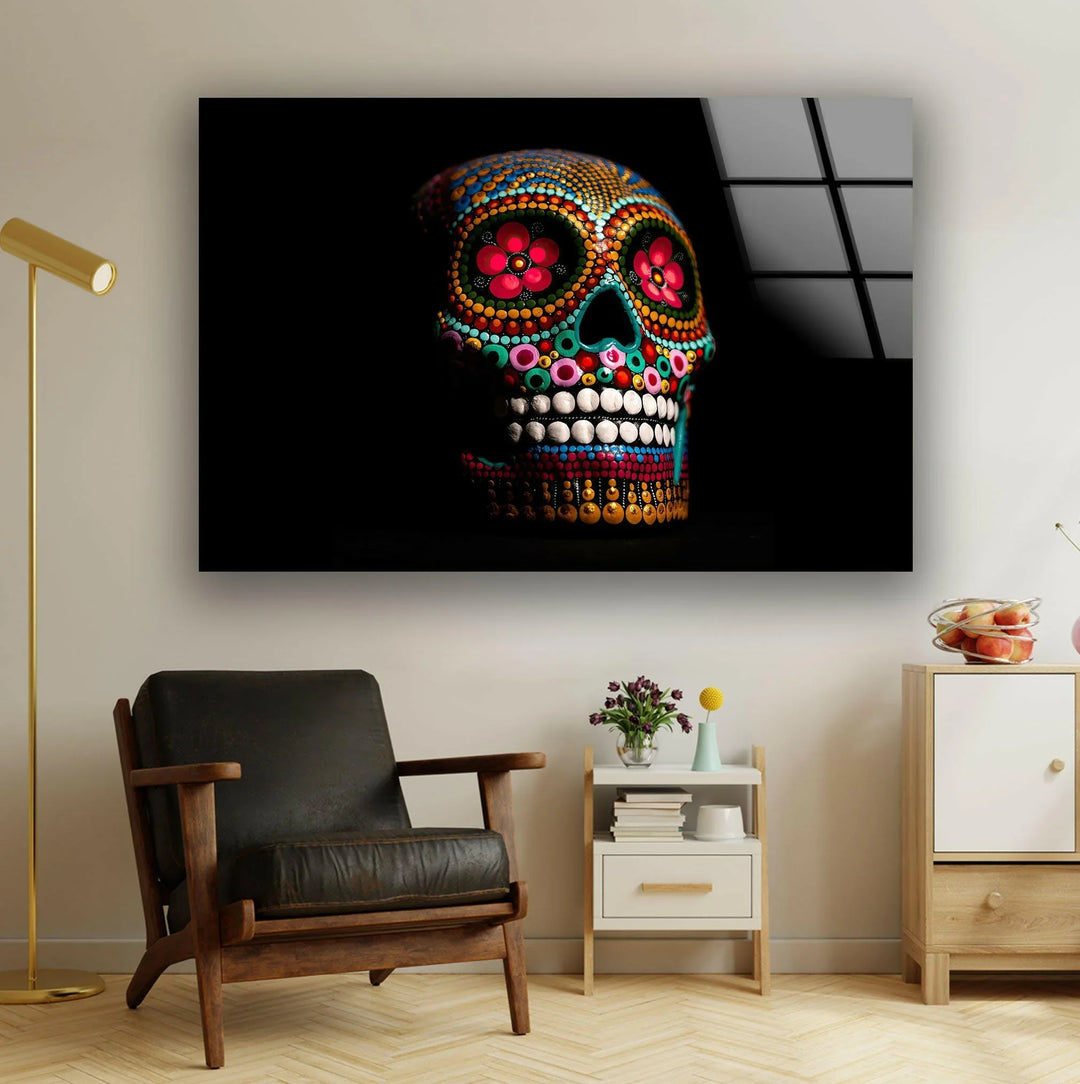 Calavera Sugar Mexican Skull Glass Wall Art - MyPhotoStation