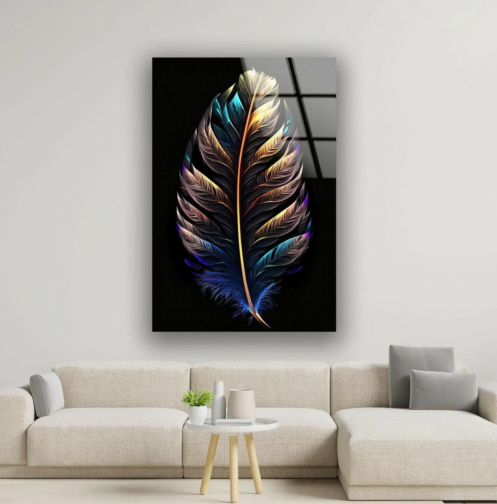 Neon Color Bird Feather Glass Wall Art, glass wall decor, glass wall art decor