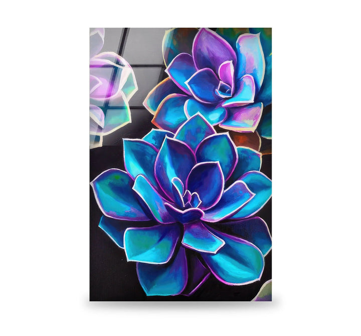 Oil Painting Purple Succulent Glass Wall Art, art glass wall art, glass wall art pictures