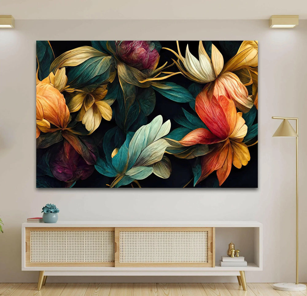 Floral Elements Botanical Glass Wall Art, picture on glass wall art, photos printed on glass