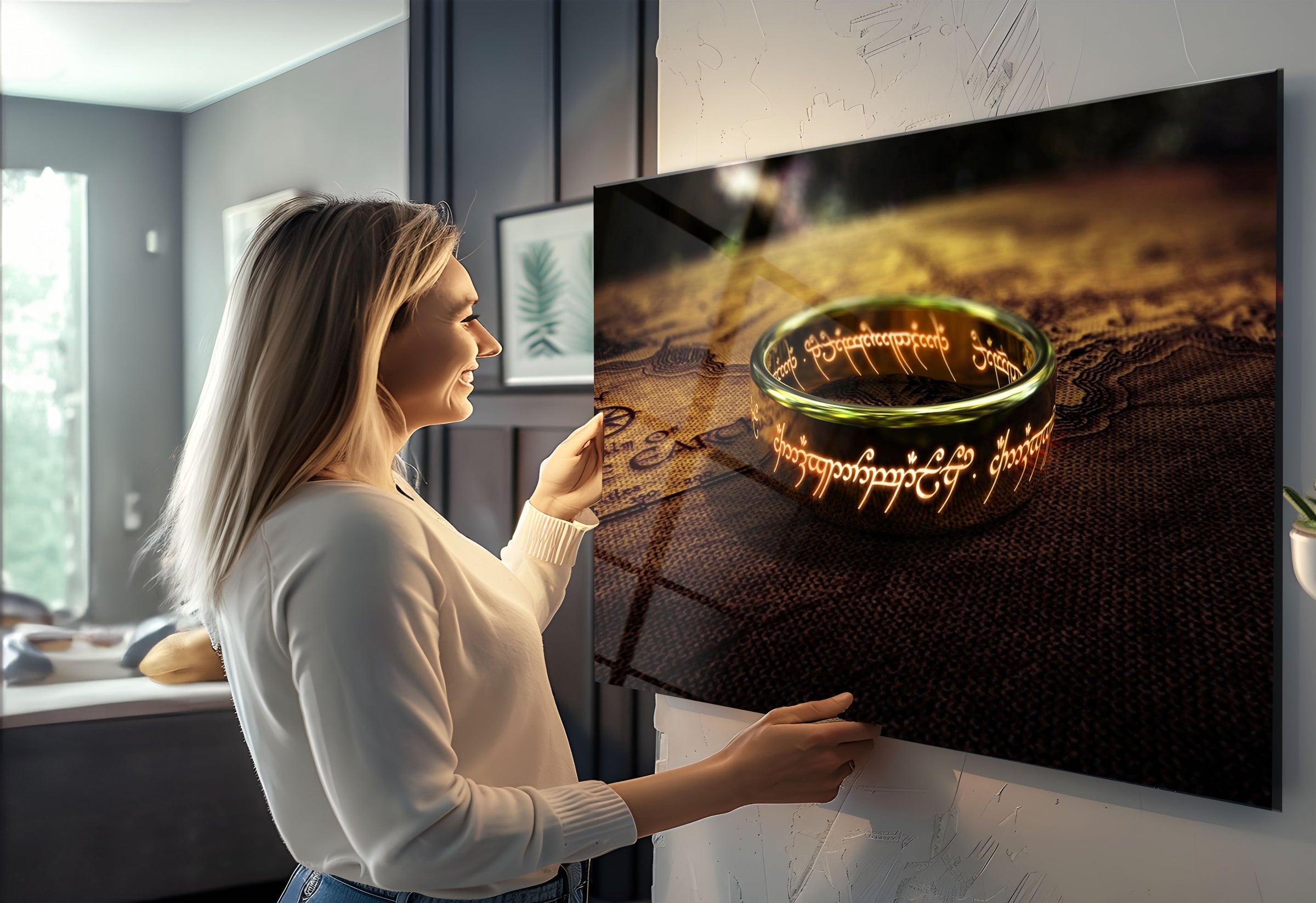 A stunning Lord of the Rings wall art featuring iconic scenes from Middle Earth.
