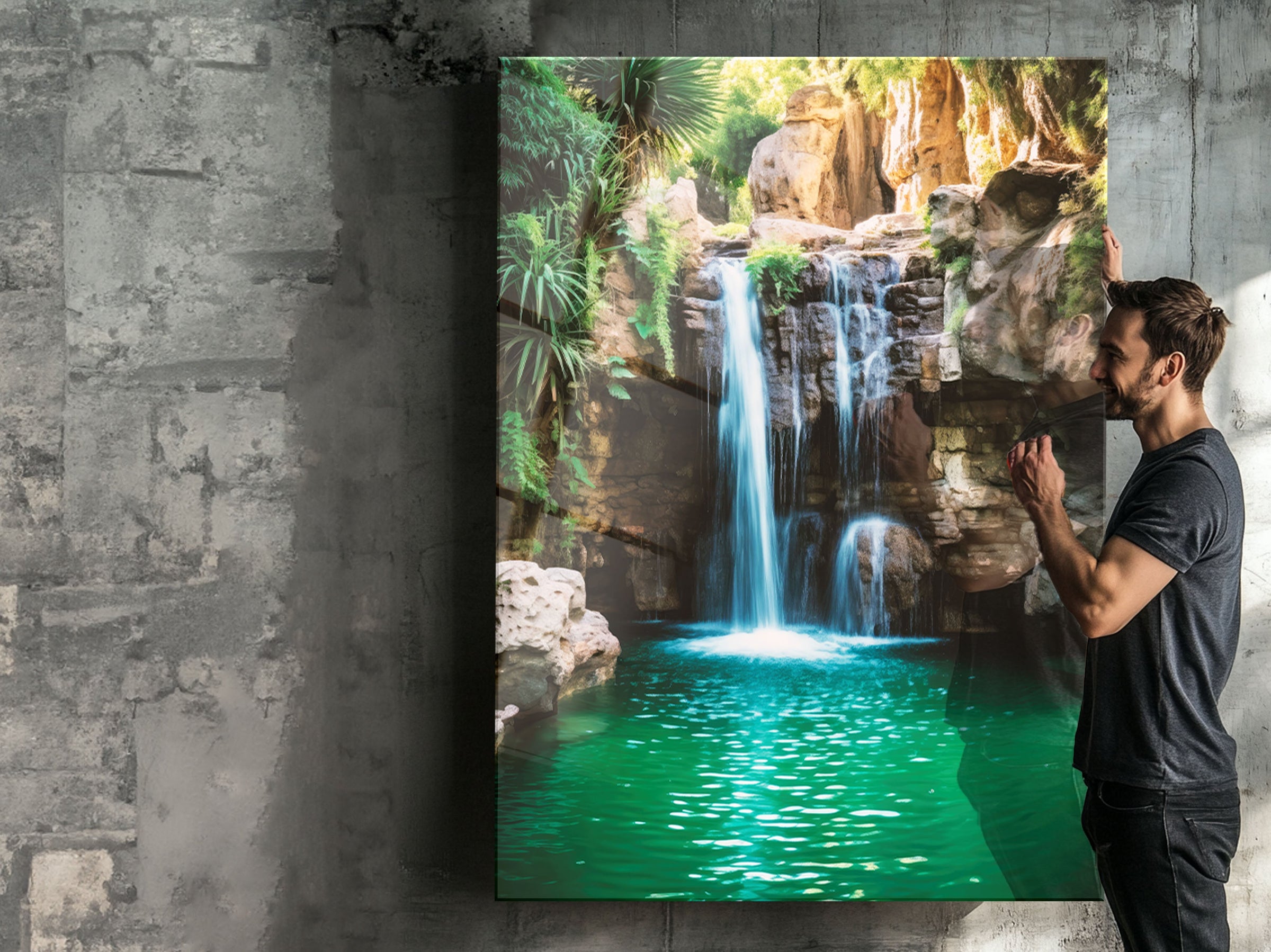 Serene waterfall wall art for tranquil home decor